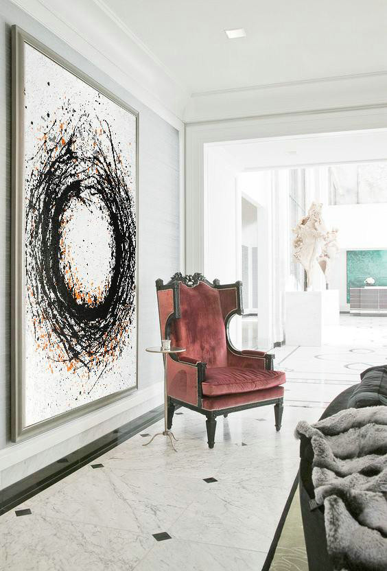 Extra Large Textured Painting On Canvas,Hand-Painted Black And White Minimal Painting On Canvas,Large Paintings For Living Room